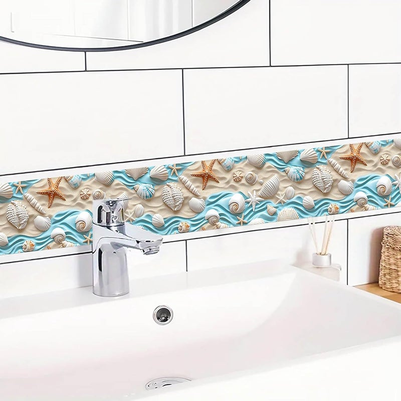 IVN Wallpaper Border Peeling and pasting Wall Ocean Shell Starfish Pattern Decoration Wall Decoration self-Adhesive Border Bedroom Kitchen Living Room Frame Decoration Strip 4x196 inches - Image 5